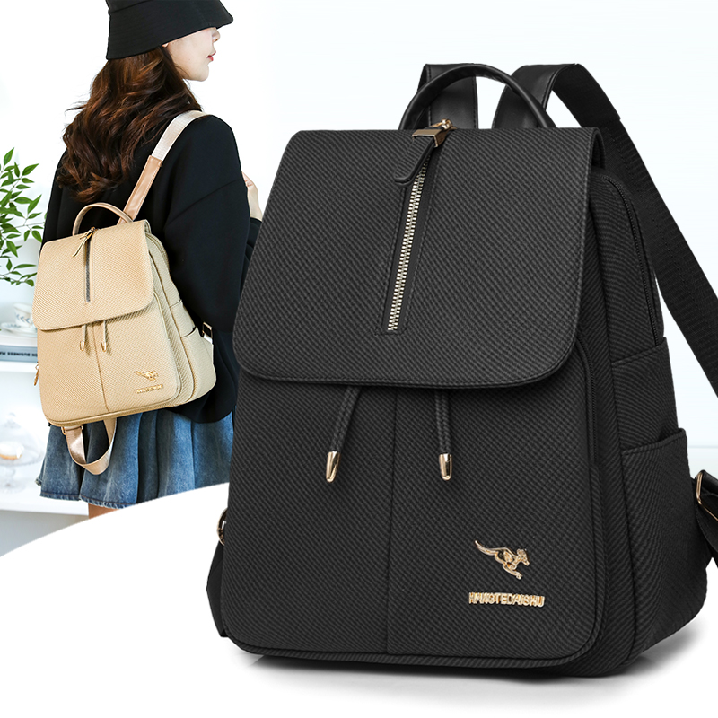 Leather Work Rucksack - 耐久性のあるレディーストラベルバックパック、PUレザーカジュアルフラップリュックサック、仕事、週末旅行、アウトドア用の大容量デイパック