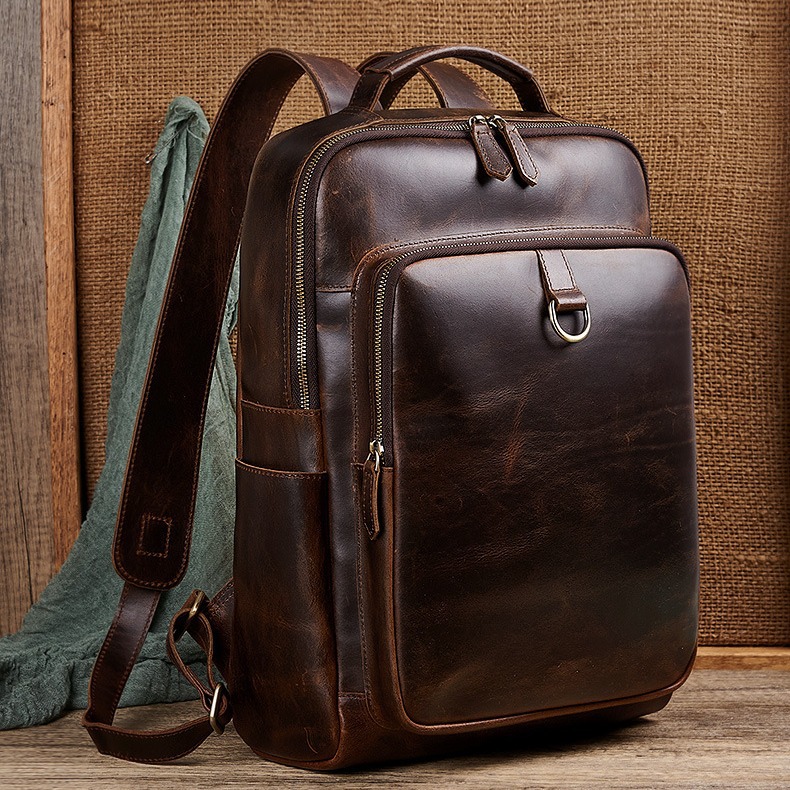 Leather Work Backpack - メンズ トップグレイン ワックスドレザー ラップトップ バックパック |