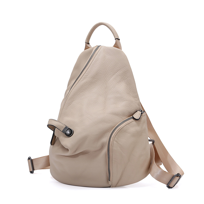 Leather Work Backpack - Zency-女性用の盗難防止本革バックパック,黒の女性用バックパック,ジッパー付きバックル,ベージュ,2024