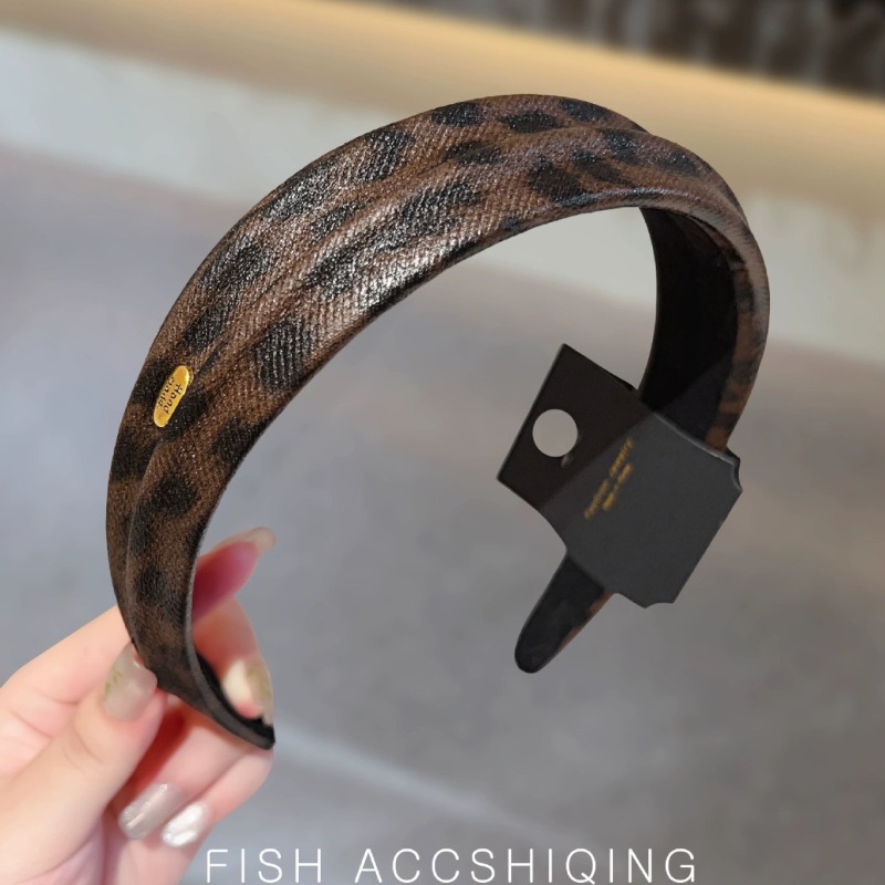 Leatherwork Pony - 新しい秋冬のヒョウ柄レザーヘッドバンド、ハイスカルトップ、ワイドエッジヘアアクセサリーファッション