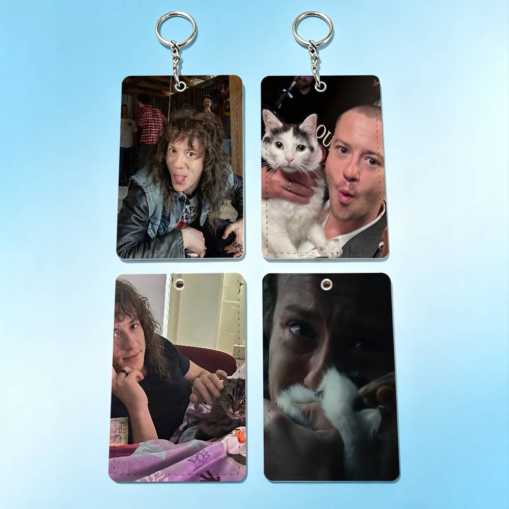 Leatherwork Keychain - 俳優 J-ジョセフ・クイン キャットバッジホルダーキーホルダー 銀行ビジネスワークカードホルダー 学生証保護ケース バスカード
