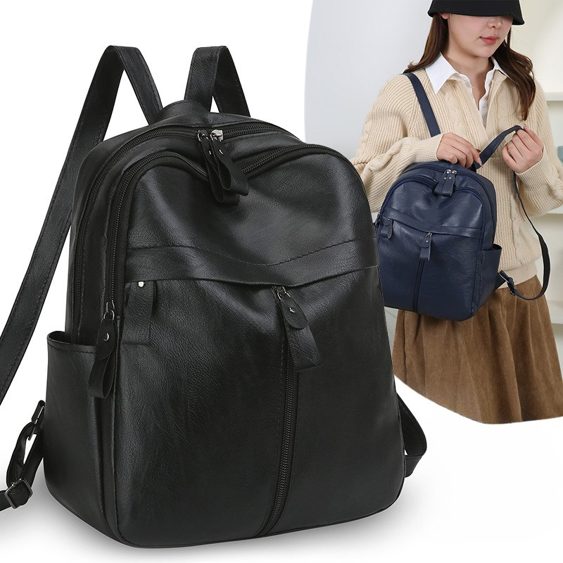 Leather Work Rucksack - ソフトレザーバックパック 大容量 カジュアル スクールバッグ 旅行バッグ 多機能