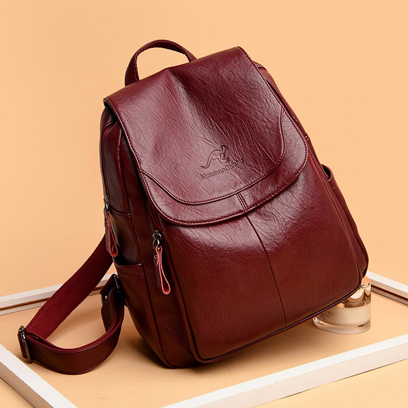 Leather Work Backpack - 9 色の女性ソフトレザーバックパックヴィンテージ女性ショルダーバッグ嚢ドスカジュアル旅行レディースバッグパック Mochilas スクールバッグ