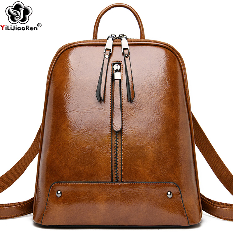 Leather Work Backpack - 女性用レザーバックパック,ファッショナブルなトラベルショルダーバッグ,10代の女の子用の大容量ランドセル