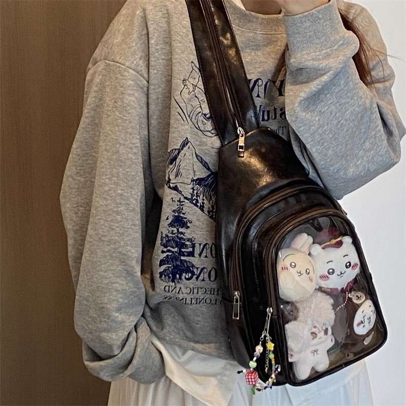 Leather Work Backpack - JIAERDI アニメ Ita バッグは 20 センチメートル人形女性革広々としたバックパックレディース多機能透明クロスボディ財布