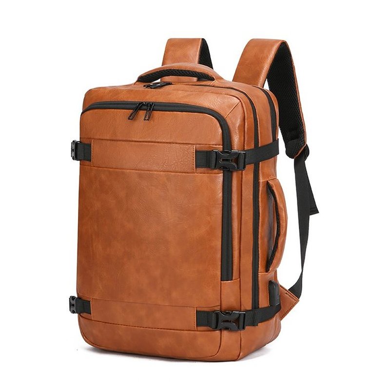 Leather Work Backpack - 2027 新しい男性バックパック PU レザーバッグパック大型ラップトップバックパック男性 Mochilas カジュアルスクールバッグティーンエイジャーの男の子のためのブラウン