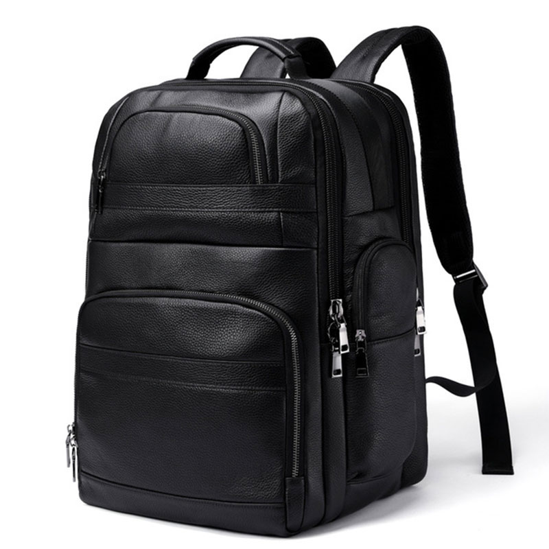 Leather Work Rucksack - Luufan-本革のバックパック,男性用,USB付き,大容量,旅行,誕生日に最適,17インチのラップトップバッグ