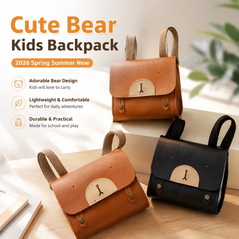 Leather Work Backpack - キッズリュック 2026 春夏新作 可愛いクマ柄 カジュアル 男の子