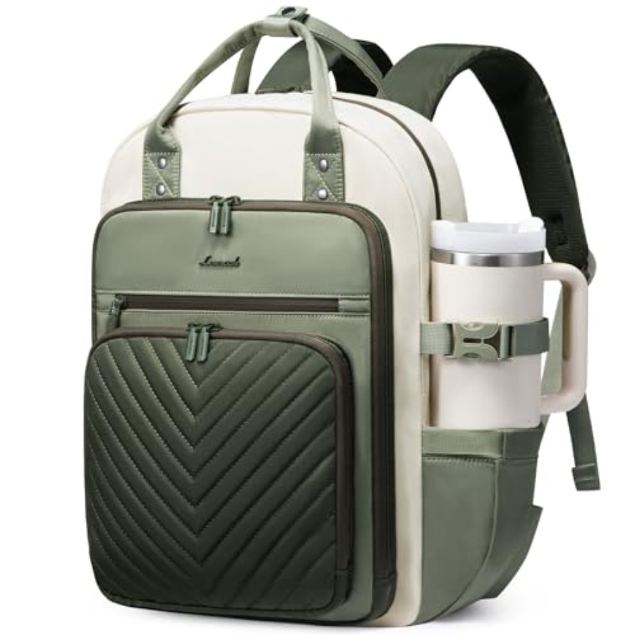 Leather Work Backpack - 女性用ラップトップバックパック、防水トラベルワークバックパック、スタイリッシュなビジネス教師看護師用コンピューターバッグ