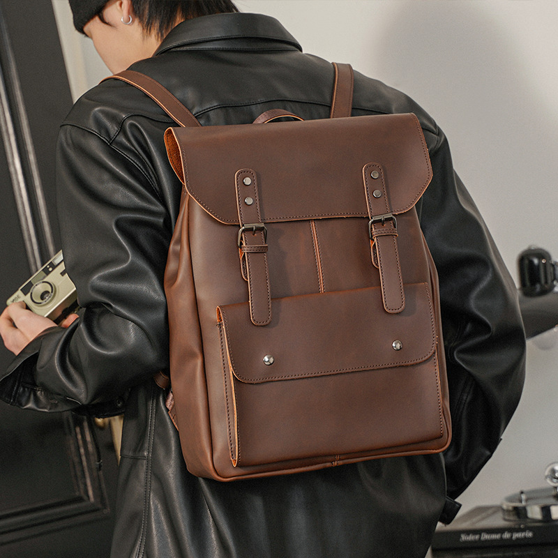 GOYN ヴィンテージメンズレザーバックパックブックバッグ  - Leather Work Rucksack のレビューと価格