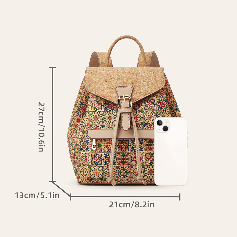 バックパックバッグ レトロ コルクレザー 国花プリント 大容 - Leather Work Backpack のレビューと価格