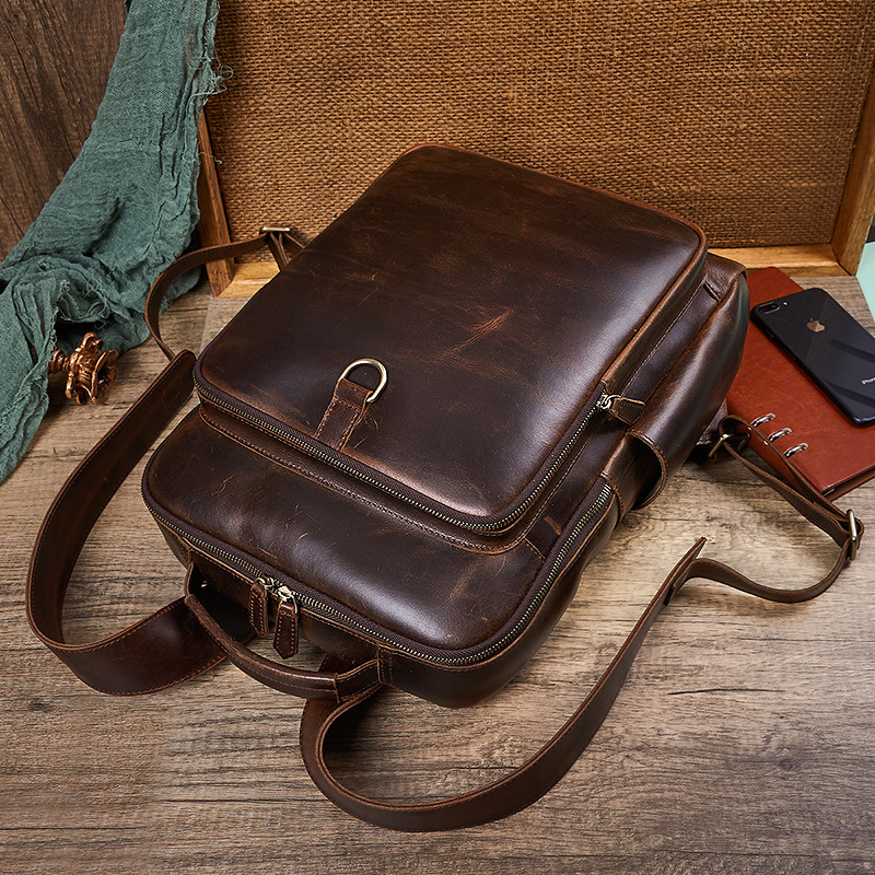 メンズ トップグレイン ワックスドレザー ラップトップ バッ - Leather Work Backpack のレビューと価格