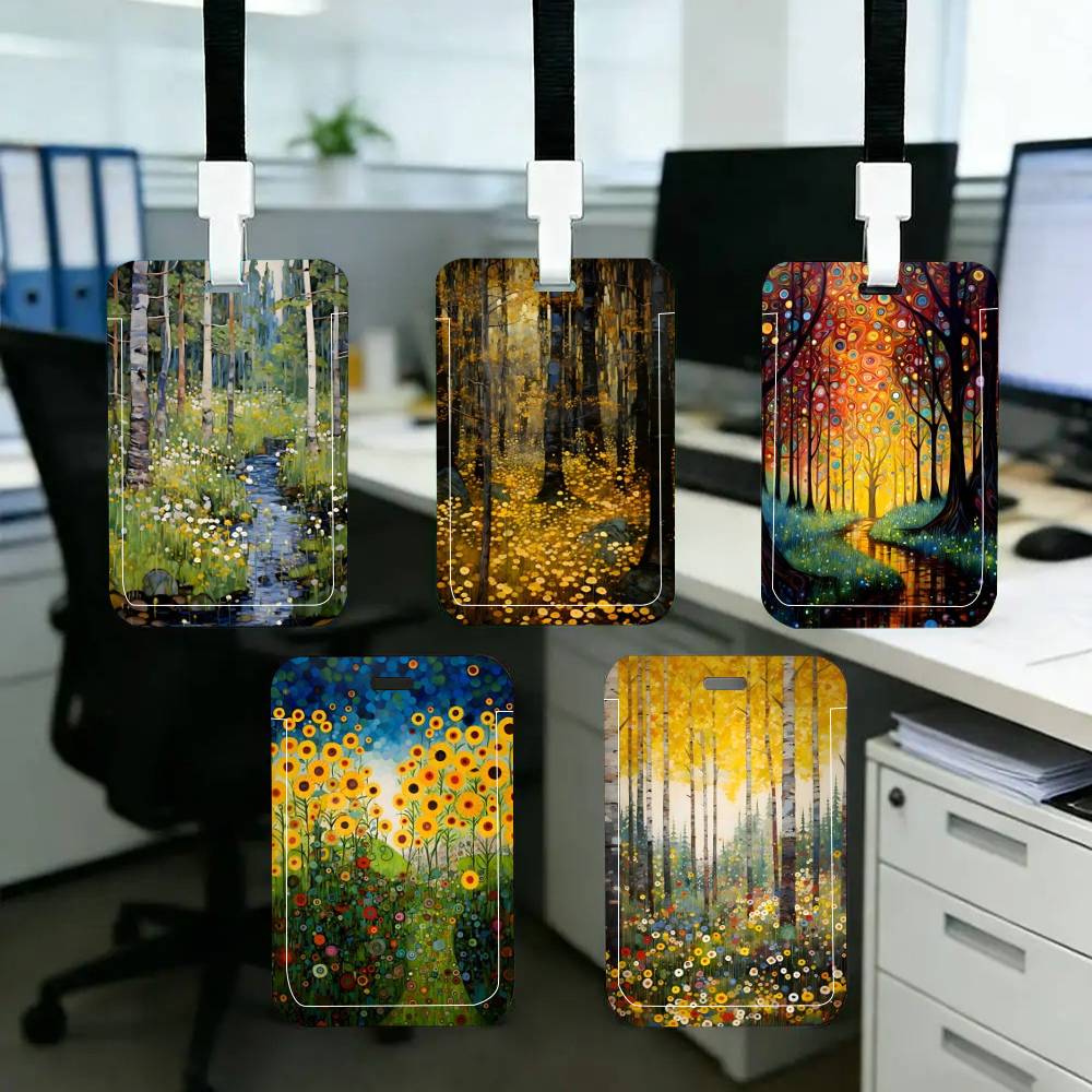 抽象的な花モダンな花柄プリント ID カードホルダーストラッ - Leatherwork Flowers のレビューと価格