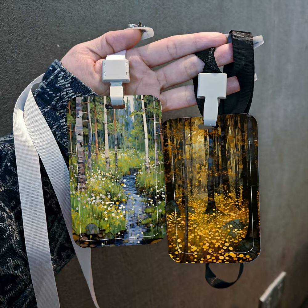 抽象的な花モダンな花柄プリント ID カードホルダーストラッ - Leatherwork Flowers のレビューと価格