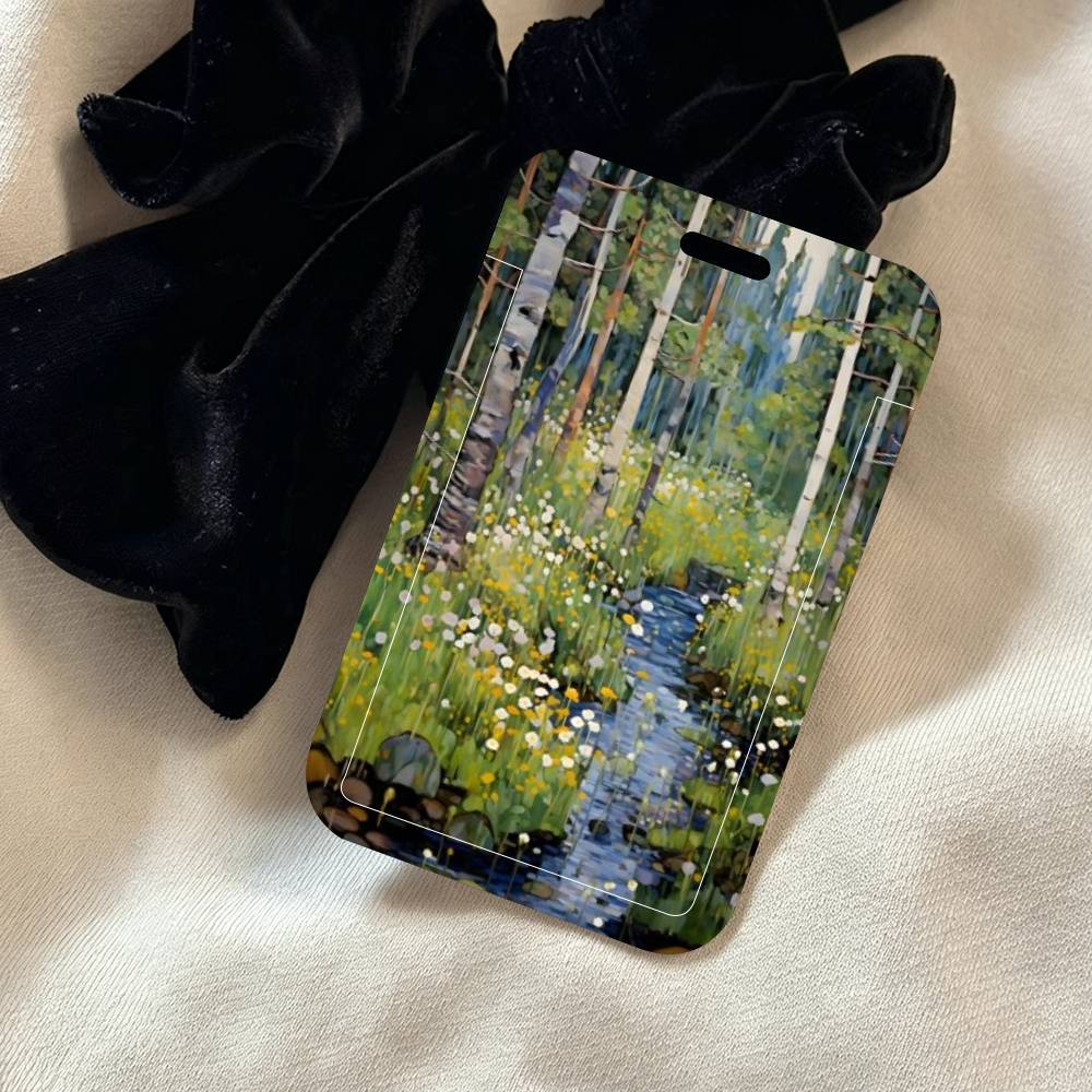 抽象的な花モダンな花柄プリント ID カードホルダーストラッ - Leatherwork Flowers のレビューと価格