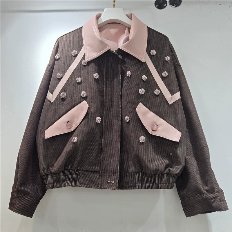 ヘビーワークビーズフラワーコーデュロイジャケットグレーグリー - Leatherwork Flowers のレビューと価格