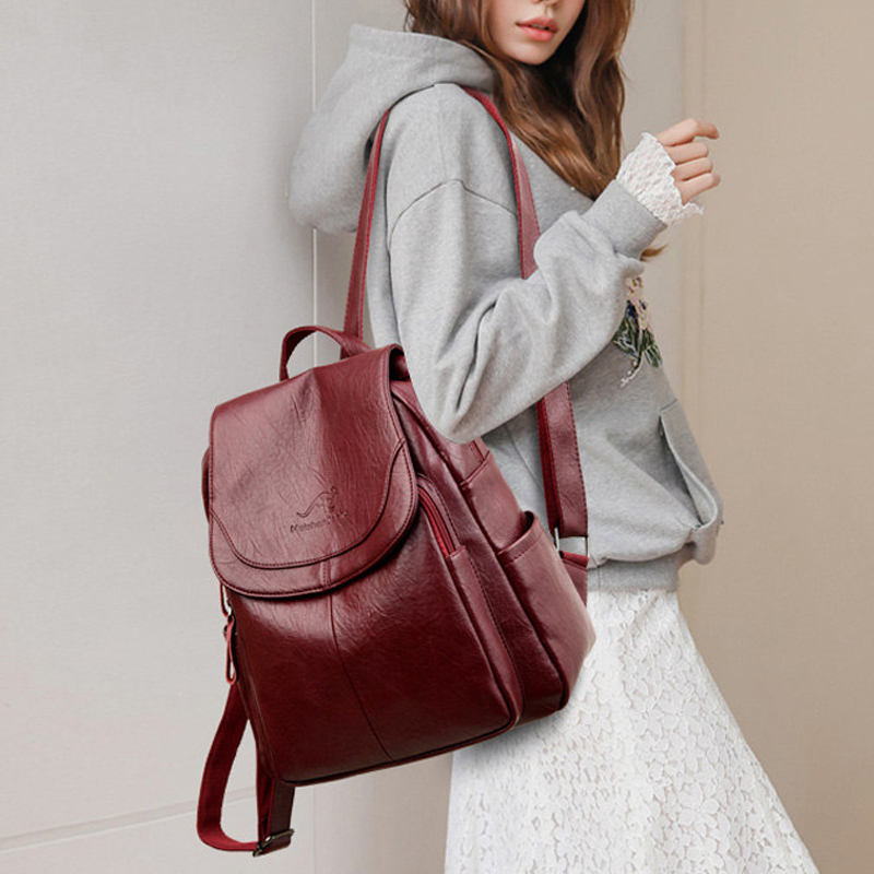 9 色の女性ソフトレザーバックパックヴィンテージ女性ショルダ - Leather Work Backpack のレビューと価格