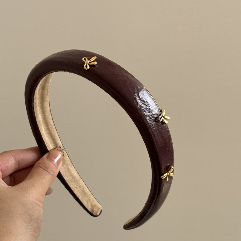 金色の弓が付いたレトロな革のヘッドバンド,ヘアピン,気質,毎 - Leatherwork Pony のレビューと価格