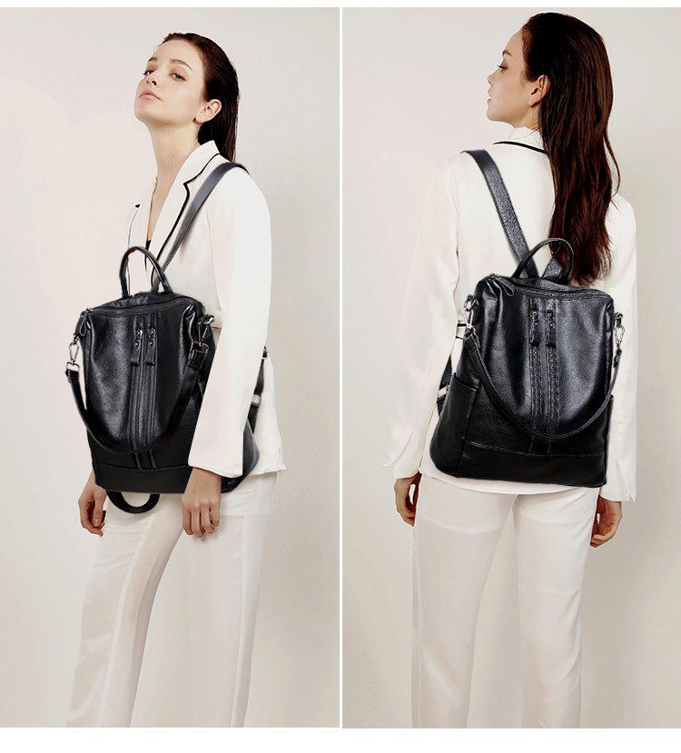 女性ソフトレザーバックパックスクールブラックカジュアル多機能 - Leather Work Backpack のレビューと価格