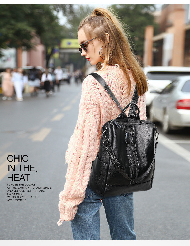 女性ソフトレザーバックパックスクールブラックカジュアル多機能 - Leather Work Backpack のレビューと価格