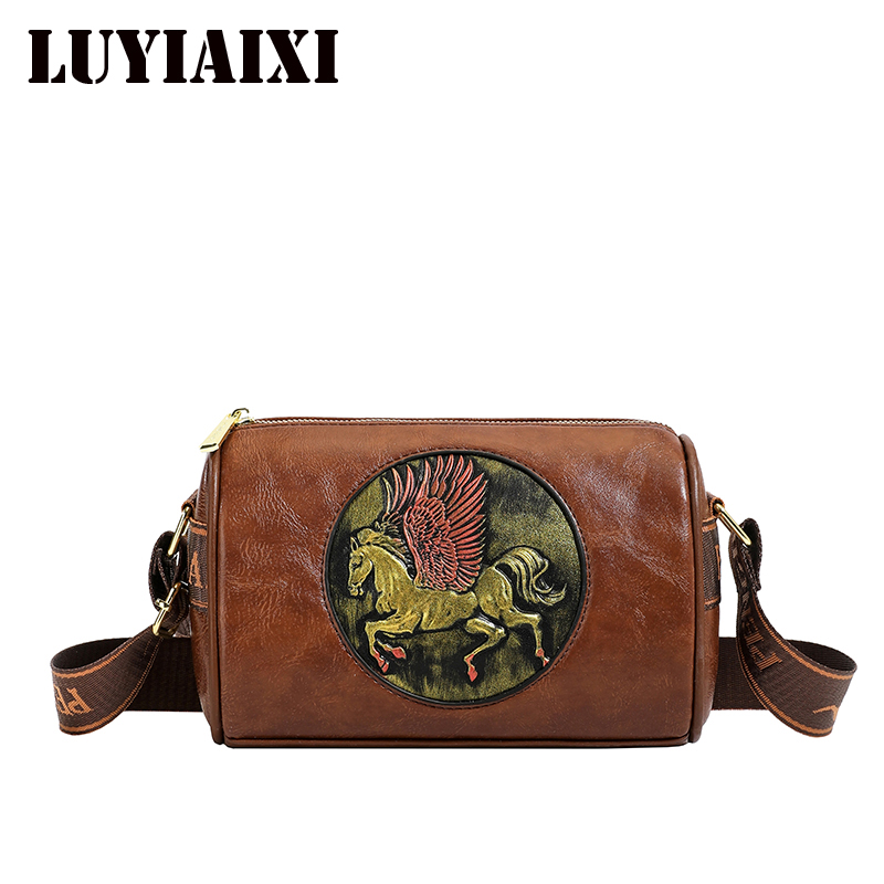 レトロエンボスフラワーレザーショルダーバッグクラシックシリン - Leatherwork Flowers のレビューと価格