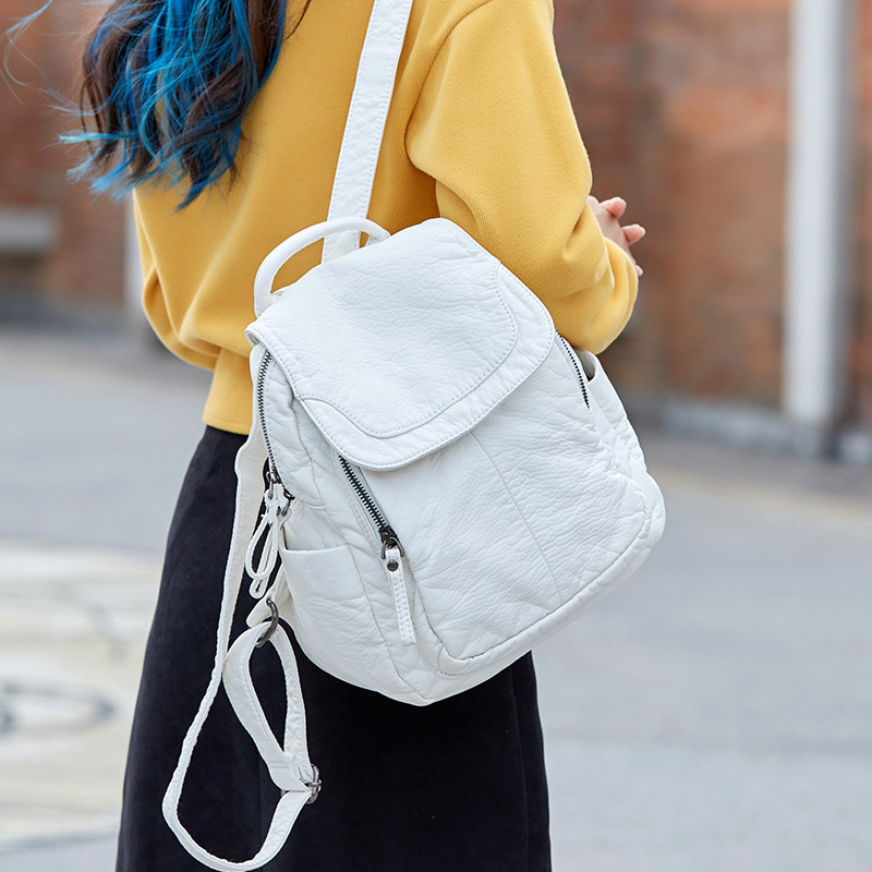 女性のための白いウォッシュレザーバックパック、ティーンエイジ - Leather Work Backpack のレビューと価格