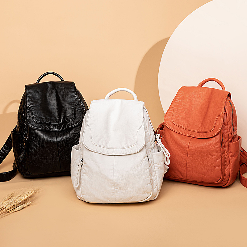女性のための白いウォッシュレザーバックパック、ティーンエイジ - Leather Work Backpack のレビューと価格