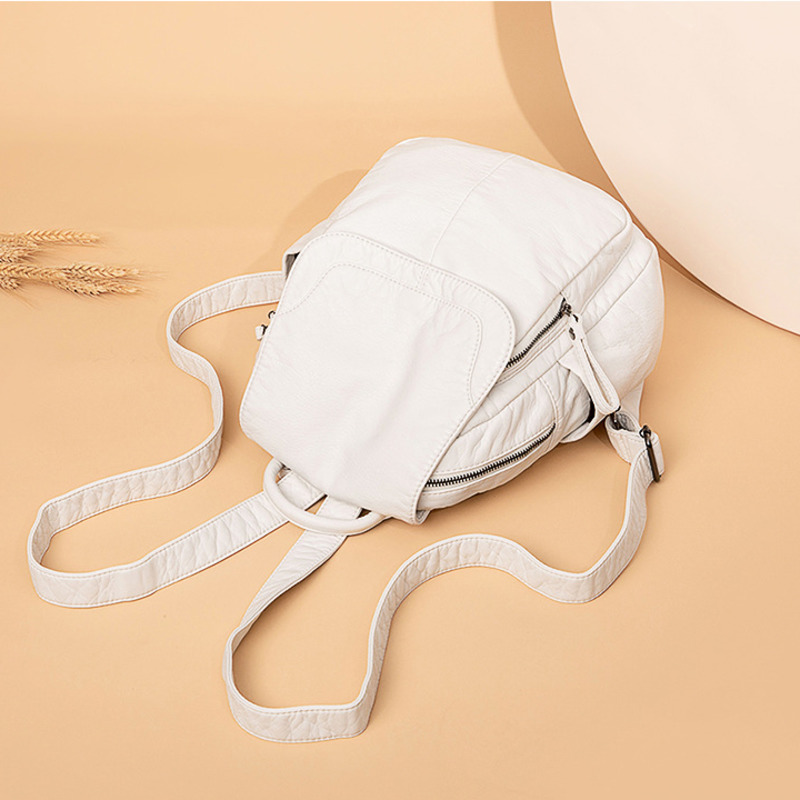 女性のための白いウォッシュレザーバックパック、ティーンエイジ - Leather Work Backpack のレビューと価格