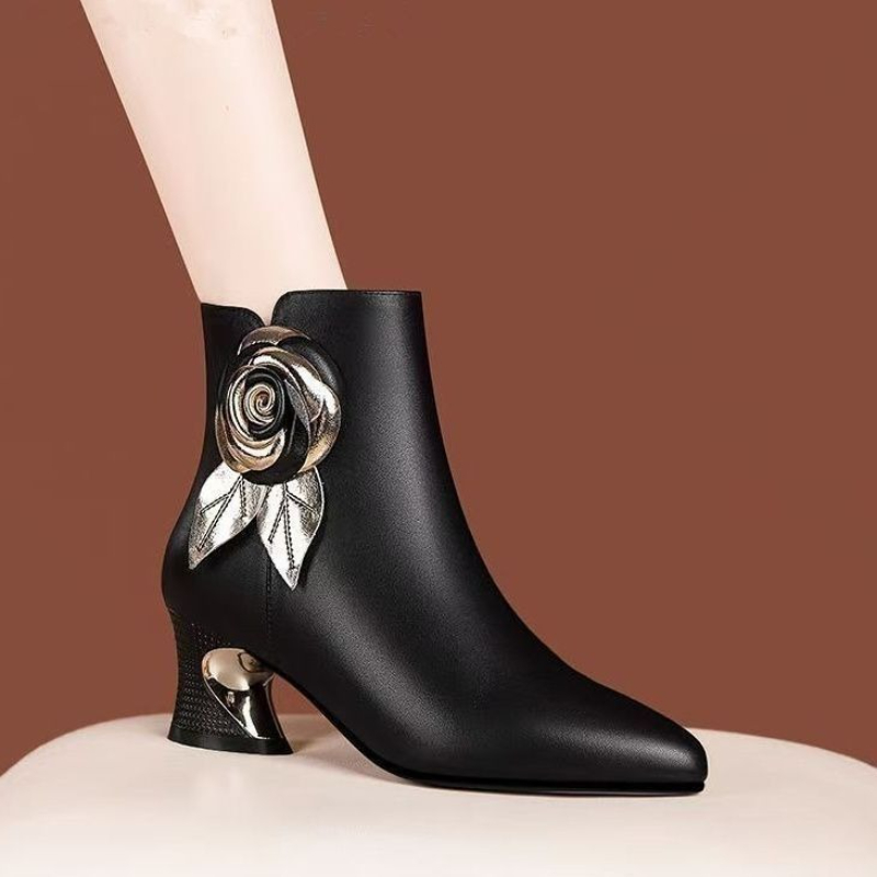 秋冬レディースレザーフリース裏地付きワークアンクルブーツ、暖 - Leatherwork Flowers のレビューと価格