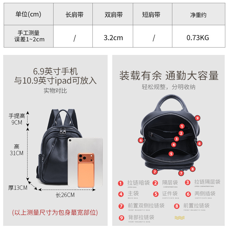 大容量レザーバックパック（女性用）、防水カジュアルワークバッ - Leather Work Rucksack のレビューと価格