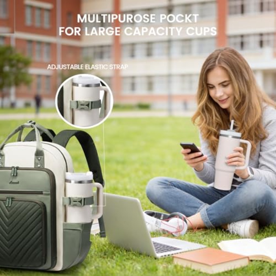 女性用ラップトップバックパック、防水トラベルワークバックパッ - Leather Work Backpack のレビューと価格