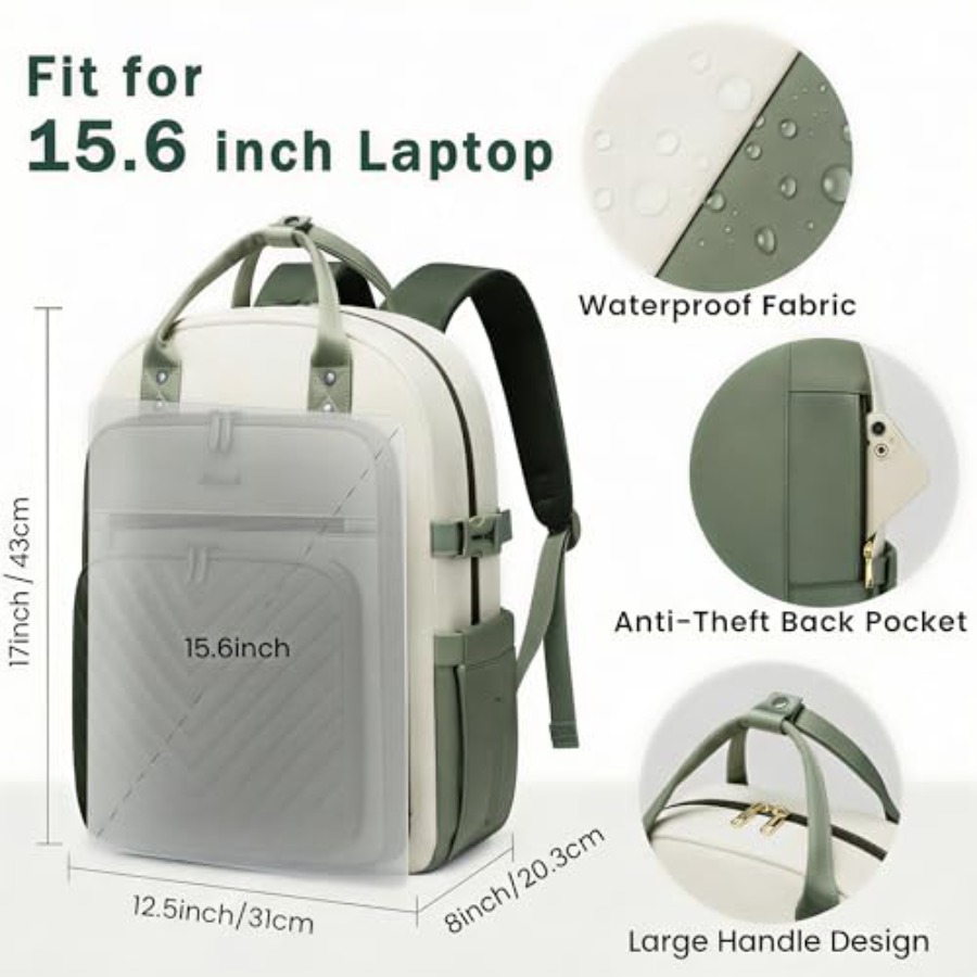 女性用ラップトップバックパック、防水トラベルワークバックパッ - Leather Work Backpack のレビューと価格