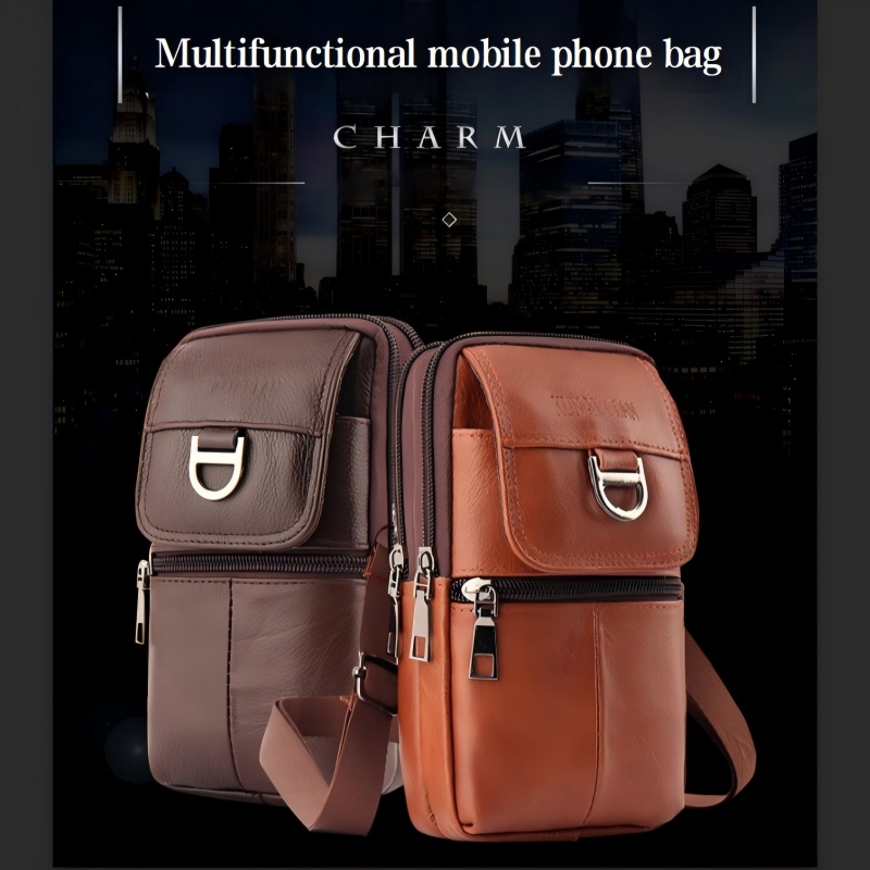 メンズレザーウエストバッグ - 大容量携帯電話ベルトバッグ  - Leather Work Backpack のレビューと価格